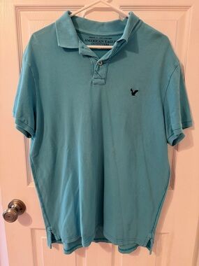 American Eagle Outfitters Men’s Light Aqua Polo Shirt